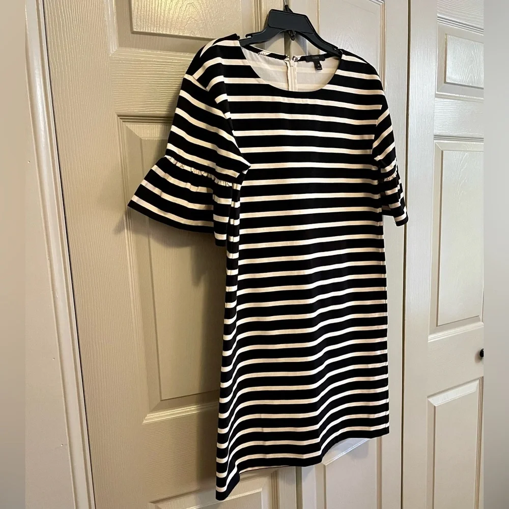 J. Crew Black and Cream Stripe Short Sleeve Dress